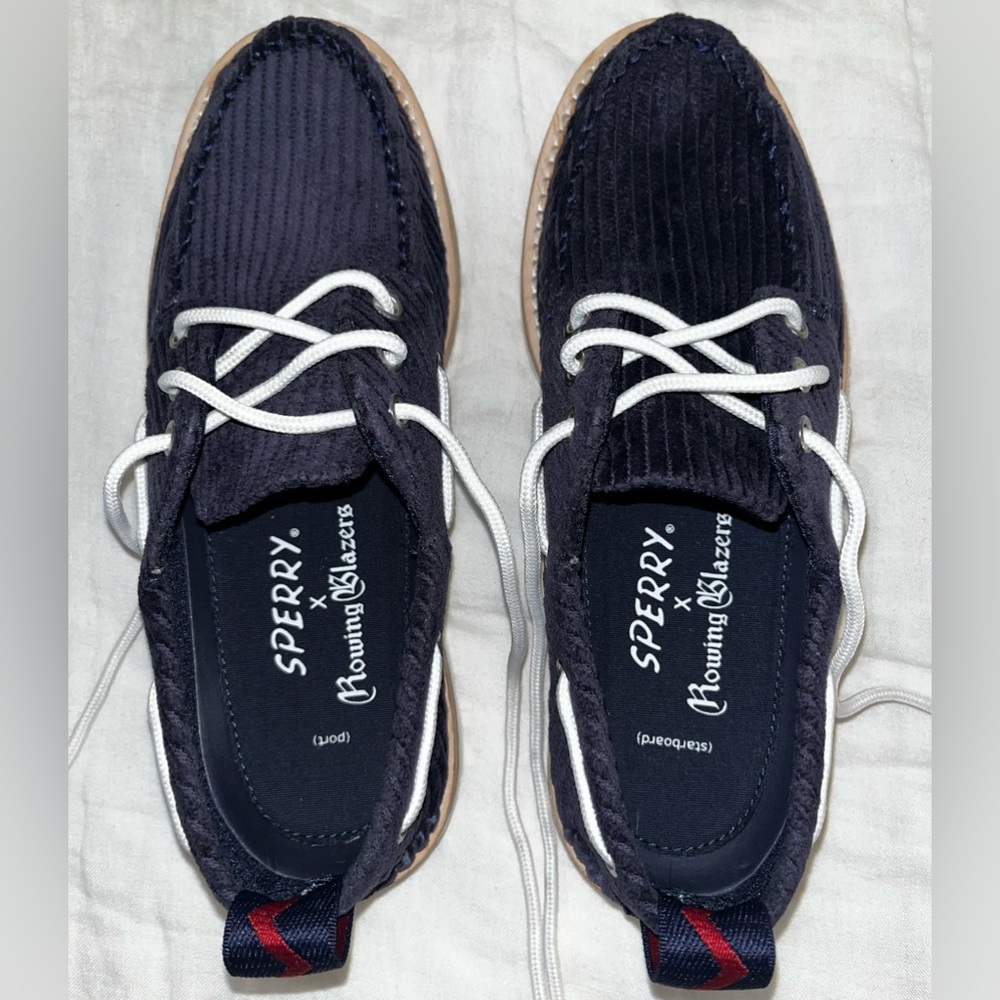 Rowing Blazers x Sperry: Corduroy Lug A/O Lace-Up Loafers/Boat Shoes-Cream/Navy